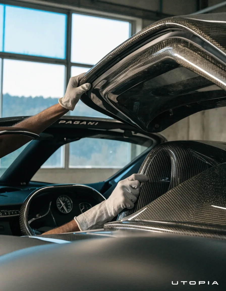 Utopia Roadster open-top hypercar photographed in a dark studio
